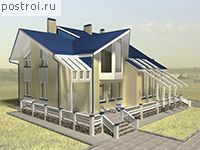 A-335-1P проект двухэтажного дома из пенобетона с цоколем и мансардой размером 12 на 12