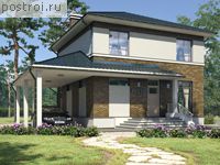 B-112-1P проект двухэтажного коттеджа из пенобетона с гаражом размером 8 на 8 