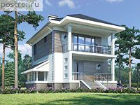 B-170-1P проект двухэтажного дома из пеноблоков с цоколем размером 7 на 11 