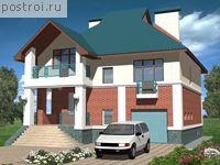 B-239-1K проект двухэтажного дома из кирпича с цоколем и гаражом размером 12 на 10 