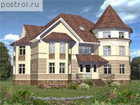 B-684-1K проект трехэтажного дома из кирпича с цоколем и мансардой и гаражом размером 16 на 19 