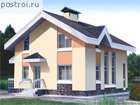 C-097-1K проект одноэтажного коттеджа из кирпича с мансардой размером 8 на 8 