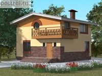 C-112-1P проект двухэтажного коттеджа из пенобетона размером 8 на 8 