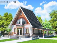 C-120-1P проект одноэтажного коттеджа из газобетона с мансардой и гаражом размером 8 на 8 