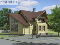 C-148-1D проект одноэтажного деревянного коттеджа из бревна с мансардой и гаражом размером 10 на 14 