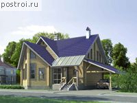 C-163-1D проект двухэтажного деревянного дома из бревна с гаражом размером 11 на 15 