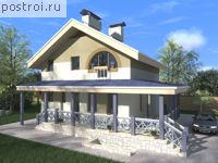 C-177-1P проект двухэтажного дома из пеноблоков с цоколем и мансардой размером 8 на 8 