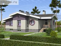 C-195-1K проект одноэтажного коттеджа из кирпича с цоколем размером 15 на 14 