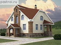 C-303-1P проект трехэтажного коттеджа из пенобетона с цоколем размером 12 на 11 