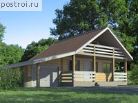 D-094-1D проект одноэтажного деревянного коттеджа из бруса с мансардой и гаражом размером 9 на 12 