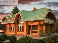 D-156-1D проект одноэтажного деревянного коттеджа из бревна с мансардой размером 7 на 14 