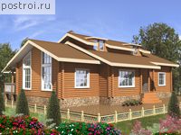 D-166-1D проект одноэтажного деревянного дома из бревна с мансардой размером 13 на 19 