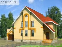 D-274-1P проект двухэтажного дома из пеноблоков с цоколем и гаражом размером 16 на 15 