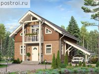 E-154-1P проект двухэтажного коттеджа из пеноблоков с гаражом размером 16 на 12 