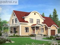 E-205-2K проект одноэтажного дома из кирпича с мансардой и гаражом размером 20 на 13 