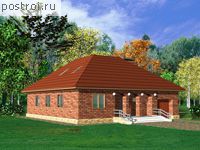 E-220-1K проект одноэтажного дома из кирпича с мансардой и гаражом размером 13 на 13 