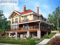 E-341-1P проект трехэтажного дома из пенобетона с цоколем и мансардой размером 19 на 15 