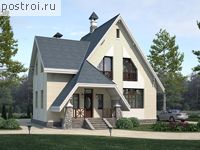 F-151-1P проект одноэтажного коттеджа из пеноблоков с мансардой размером 14 на 11