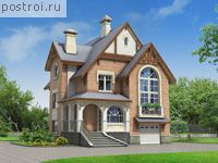 F-196-1P проект двухэтажного коттеджа из пенобетона с цоколем и мансардой и гаражом размером 11 на 10 