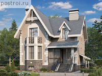 F-225-1P проект двухэтажного коттеджа из газобетона с цоколем размером 10 на 8 