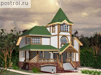 F-234-1D проект трехэтажного деревянного дома из бруса с цоколем и гаражом размером 12 на 6