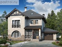 F-304-1P проект двухэтажного дома из пеноблоков с мансардой и гаражом размером 11 на 16 