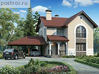 G-172-3P проект двухэтажного дома из пеноблоков с гаражом размером 15 на 16 