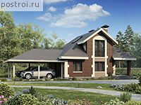 H-086-1P проект одноэтажной бани из пеноблока с мансардой и гаражом размером 7 на 17 