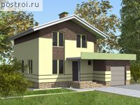 H-129-1P проект двухэтажного коттеджа из газобетона с гаражом размером 7 на 8 