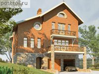 H-276-1K проект двухэтажного дома из кирпича с цоколем и мансардой и гаражом размером 11 на 11 