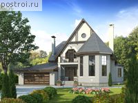 H-298-1P проект двухэтажного дома из пеноблоков с мансардой и гаражом размером 17 на 15 