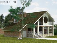 H-329-1P проект двухэтажного дома из пенобетона с цоколем и гаражом размером 15 на 15 