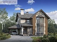 I-175-1P проект двухэтажного дома из пеноблоков с гаражом размером 15 на 9 