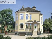 I-197-1P проект двухэтажного коттеджа из пенобетона с цоколем и гаражом размером 11 на 9