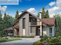 J-175-2P проект одноэтажного дома из пенобетона с мансардой и гаражом размером 13 на 16 