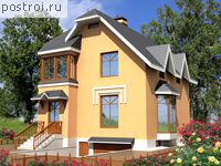 J-181-1P проект двухэтажного дома из пеноблоков с цоколем и гаражом размером 12 на 10 