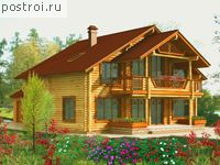 J-200-1D проект двухэтажного деревянного коттеджа из бревна с гаражом размером 19 на 12 