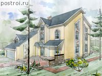 J-462-1K проект двухэтажного дома из кирпича с цоколем и гаражом размером 14 на 21 