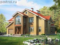 K-216-1P проект двухэтажного коттеджа из пеноблоков с гаражом размером 15 на 17 