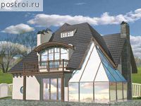 K-225-1P проект одноэтажного коттеджа из газобетона с мансардой размером 12 на 14 