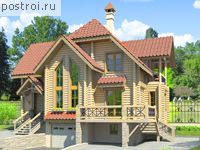 K-264-1D проект трехэтажного деревянного дома из бревна с цоколем и мансардой и гаражом размером 11 на 12 