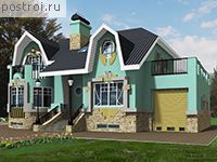 K-279-1K проект двухэтажного дома из кирпича с цоколем и гаражом размером 15 на 18 