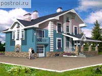 K-292-1P проект двухэтажного дома из пеноблоков с цоколем и гаражом размером 10 на 14 