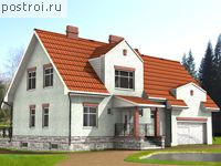 K-325-1P проект двухэтажного дома из пенобетона с цоколем и гаражом размером 17 на 10 