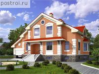 K-371-1P проект двухэтажного дома из газобетона с цоколем и гаражом размером 13 на 17 