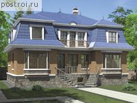 L-384-1P проект двухэтажного дома из газобетона с цоколем и мансардой размером 14 на 15 