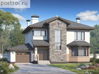 M-244-1P проект двухэтажного дома из газобетона с гаражом размером 14 на 15 