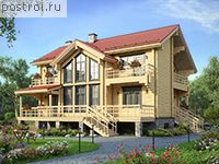 M-327-1D проект двухэтажного деревянного дома из бруса с цоколем размером 14 на 12 