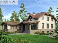 M-385-1K проект двухэтажного дома из кирпича с цоколем и мансардой размером 13 на 20 