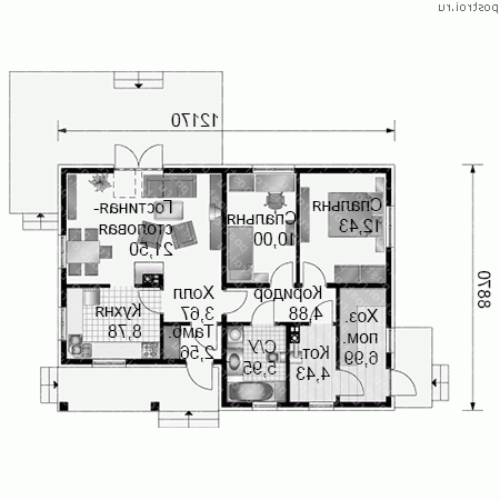 A-081-1P проект одноэтажного дома из пеноблока размером 9 на 12  - 1-й этаж